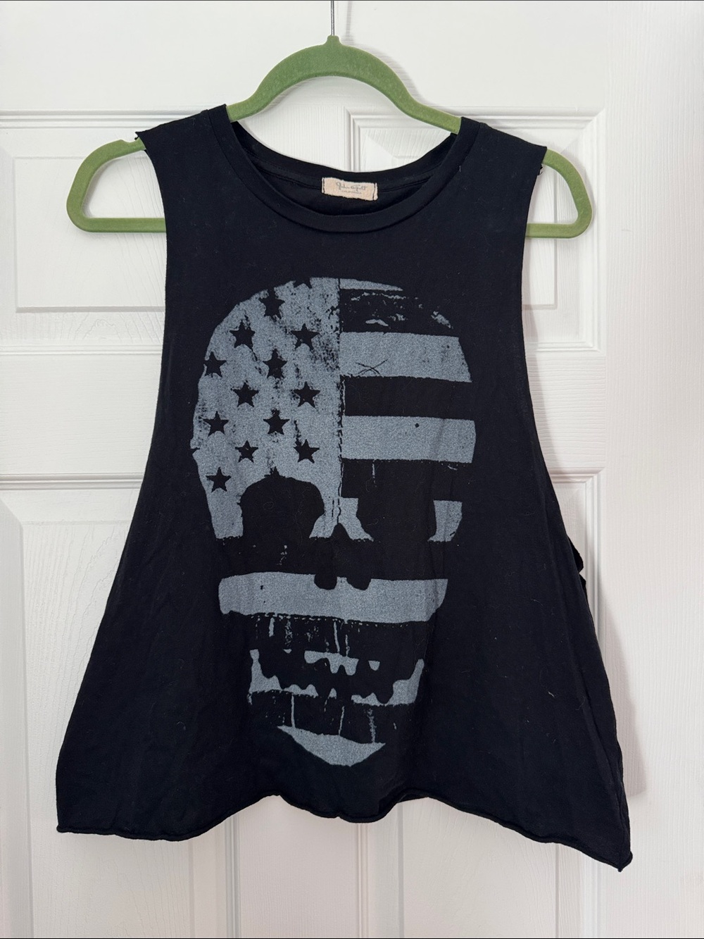 Brandy Melville Black Tank with Gray American Flag Skull